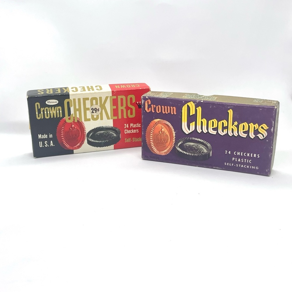 Set of 2 Boxes of Vintage 1960 Whitman Crown 24 Plastic Self Stacking Checkers